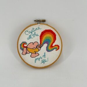 Vintage Style Rainbow Cross Stitch Hoop Art Capture All The Joys Of Life Pink